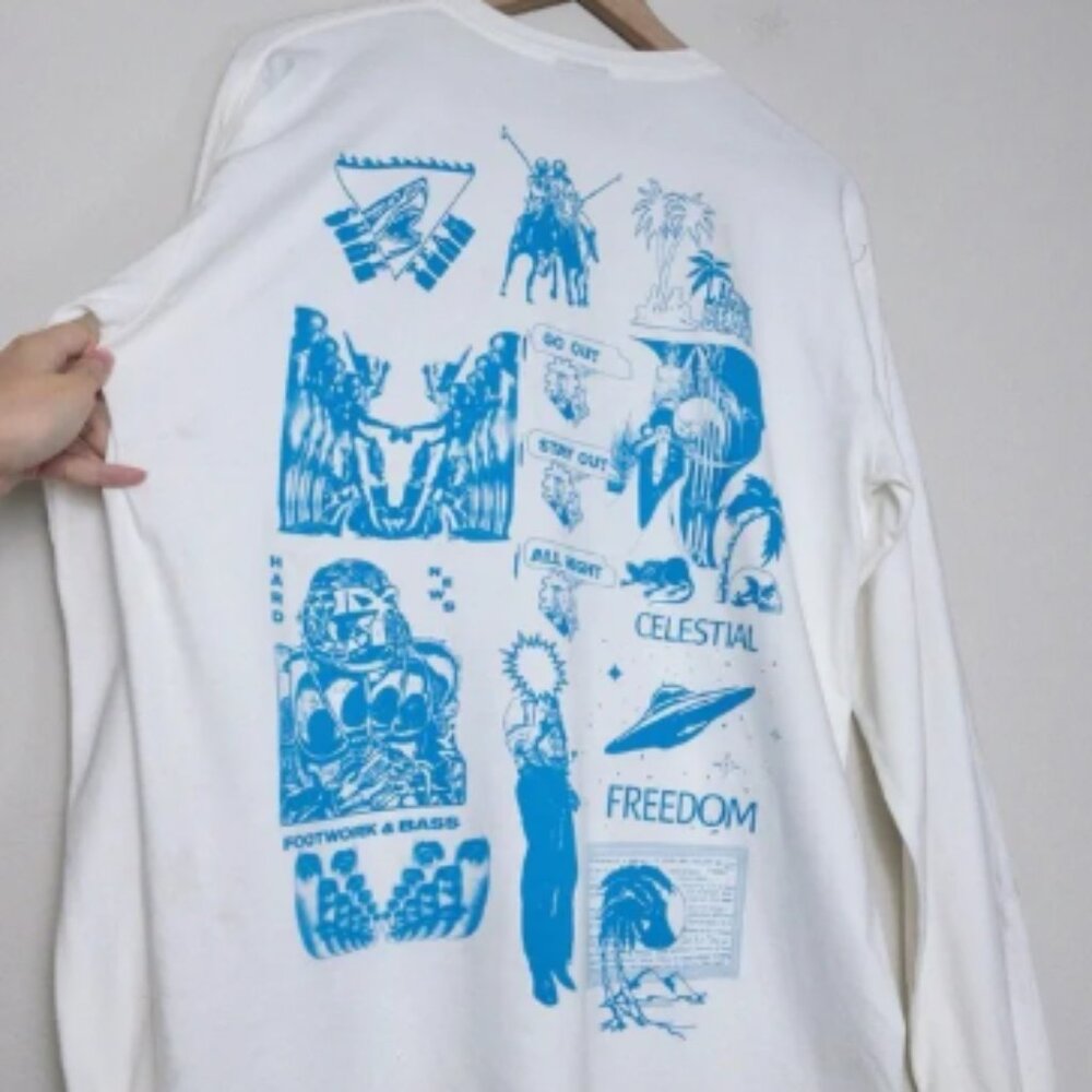 Stussy Mash Pigment Dyed Long Sleeve Tshirt L White Blue SAMPLE Mens